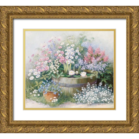 Water-lilies Gold Ornate Wood Framed Art Print with Double Matting by Motz, Peter