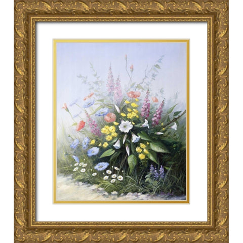 Floral symphony Gold Ornate Wood Framed Art Print with Double Matting by Motz, Peter