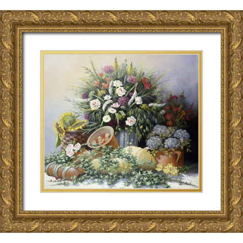 Pumpkins Gold Ornate Wood Framed Art Print with Double Matting by Motz, Peter