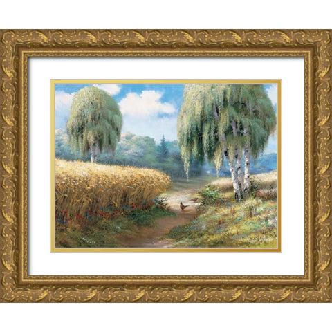 Pheasants Gold Ornate Wood Framed Art Print with Double Matting by Withaar, Reint