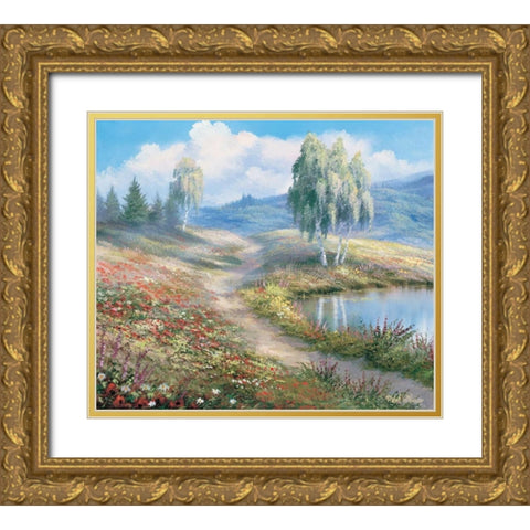 The lake Gold Ornate Wood Framed Art Print with Double Matting by Withaar, Reint