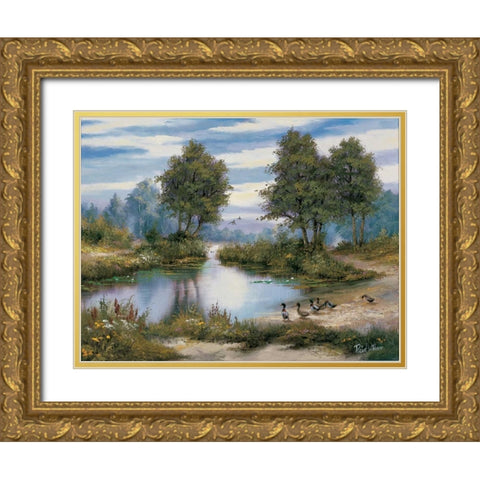 Peace in the valley Gold Ornate Wood Framed Art Print with Double Matting by Withaar, Reint