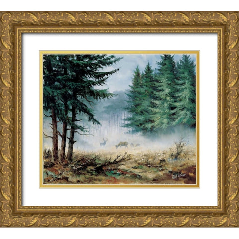 Morning in mist Gold Ornate Wood Framed Art Print with Double Matting by Withaar, Reint