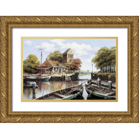 Dutch waterhouse Gold Ornate Wood Framed Art Print with Double Matting by Withaar, Reint