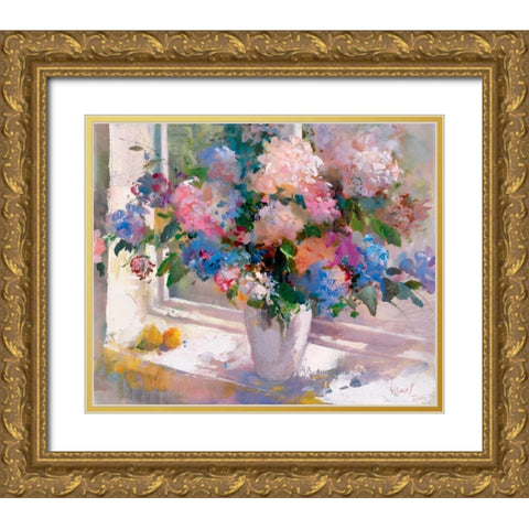 Hydrangea Gold Ornate Wood Framed Art Print with Double Matting by Camel, Stefanie