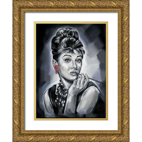 Audrey Hepburn Gold Ornate Wood Framed Art Print with Double Matting by Fields, Wendy
