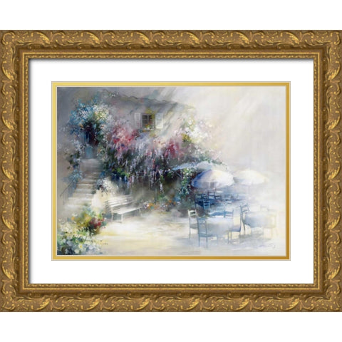 Blue garden Gold Ornate Wood Framed Art Print with Double Matting by Haenraets, Willem