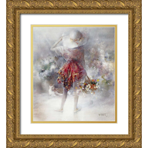 Flower-girl Gold Ornate Wood Framed Art Print with Double Matting by Haenraets, Willem