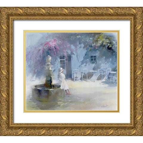 Idyllic blue Gold Ornate Wood Framed Art Print with Double Matting by Haenraets, Willem