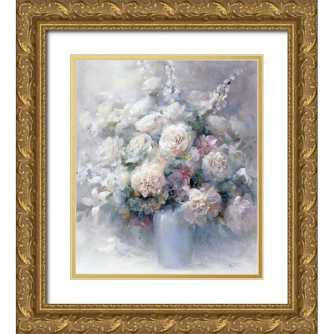 White bouquet Gold Ornate Wood Framed Art Print with Double Matting by Haenraets, Willem