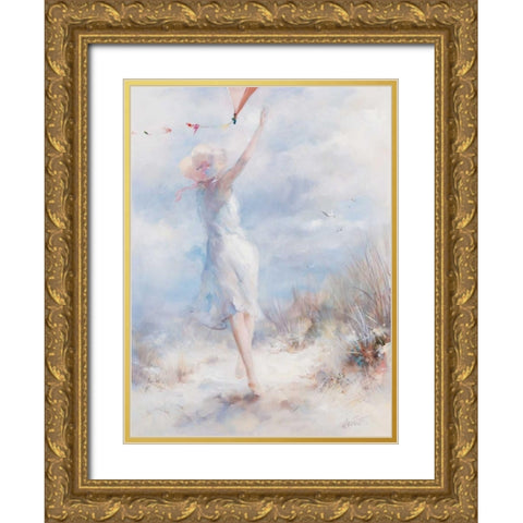 Fly a kite Gold Ornate Wood Framed Art Print with Double Matting by Haenraets, Willem
