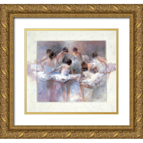 Ballarinas Gold Ornate Wood Framed Art Print with Double Matting by Haenraets, Willem