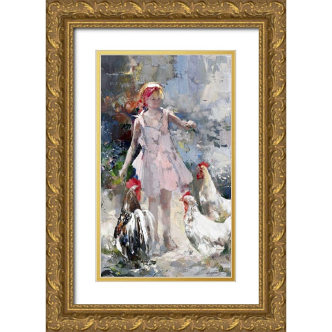 Feathered friends Gold Ornate Wood Framed Art Print with Double Matting by Haenraets, Willem
