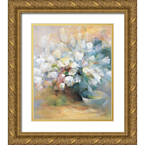 Sparkling white tulips I Gold Ornate Wood Framed Art Print with Double Matting by Haenraets, Willem