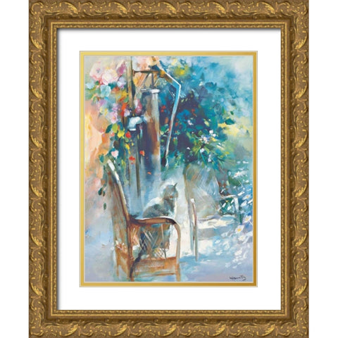 Restful garden Gold Ornate Wood Framed Art Print with Double Matting by Haenraets, Willem