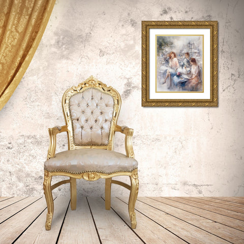 Terrace Gold Ornate Wood Framed Art Print with Double Matting by Haenraets, Willem
