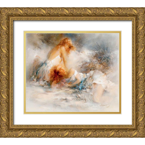 Tender Gold Ornate Wood Framed Art Print with Double Matting by Haenraets, Willem