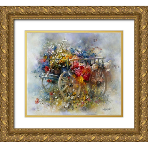 Flower barrow Gold Ornate Wood Framed Art Print with Double Matting by Haenraets, Willem