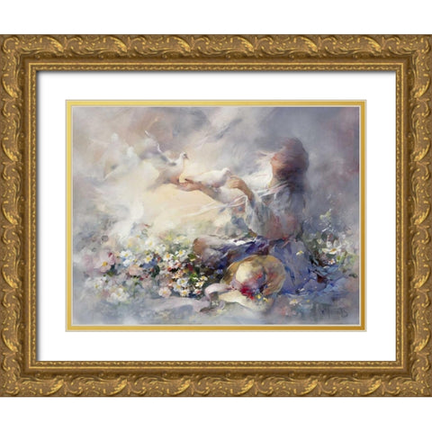 Romantic reflections Gold Ornate Wood Framed Art Print with Double Matting by Haenraets, Willem