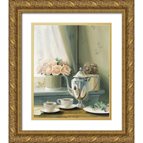 Morning coffee Gold Ornate Wood Framed Art Print with Double Matting by Roelofs, Wouter