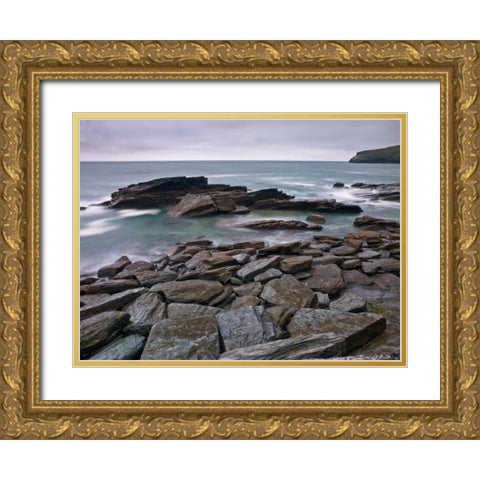 Trebarwith Strand Gold Ornate Wood Framed Art Print with Double Matting by Frank, Assaf