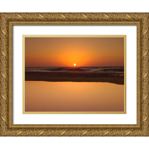 Suntset reflection in water, Palmachim Beach, Israel Gold Ornate Wood Framed Art Print with Double Matting by Frank, Assaf