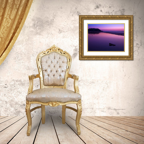 Suntset reflection in water, Palmachim Beach, Israel Gold Ornate Wood Framed Art Print with Double Matting by Frank, Assaf