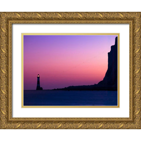 Lighthouse at dusk, Beachy Head, UK Gold Ornate Wood Framed Art Print with Double Matting by Frank, Assaf