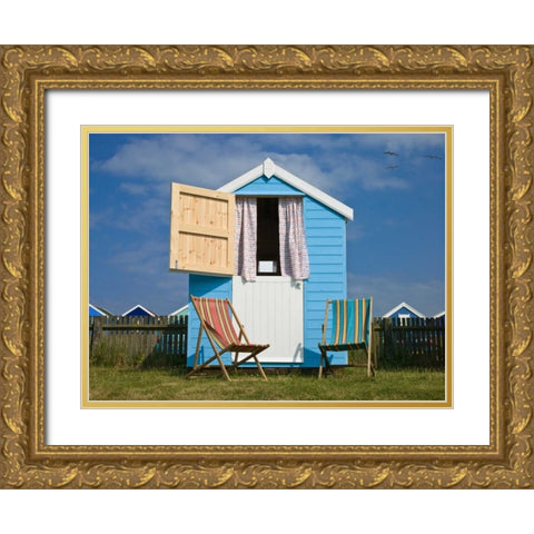 Beach Huts Gold Ornate Wood Framed Art Print with Double Matting by Frank, Assaf