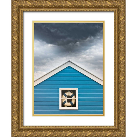 Beach huts at sunset Gold Ornate Wood Framed Art Print with Double Matting by Frank, Assaf