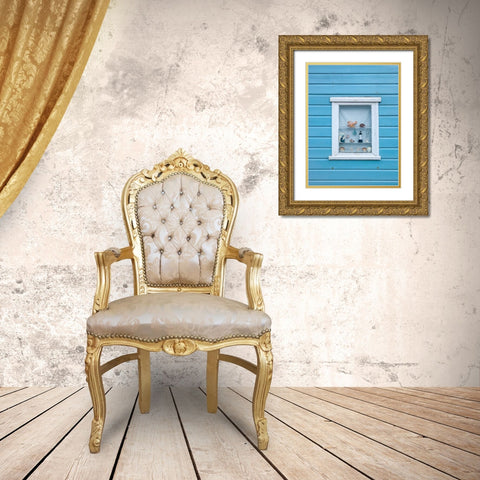 Beach hut close-up against sky Gold Ornate Wood Framed Art Print with Double Matting by Frank, Assaf