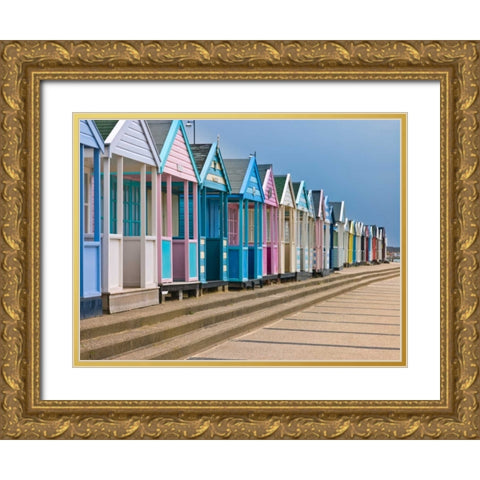 Beach huts in a row Gold Ornate Wood Framed Art Print with Double Matting by Frank, Assaf