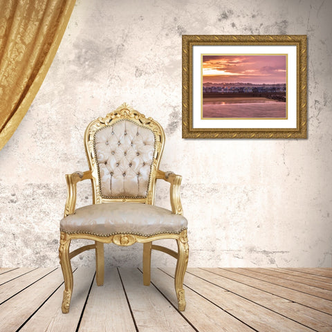 Multi coloured beach huts in a row Gold Ornate Wood Framed Art Print with Double Matting by Frank, Assaf