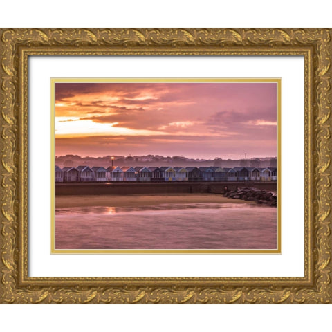 Multi coloured beach huts in a row Gold Ornate Wood Framed Art Print with Double Matting by Frank, Assaf
