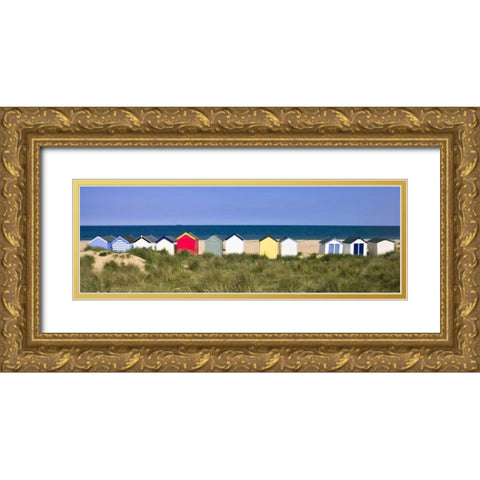 Beach huts in a row Gold Ornate Wood Framed Art Print with Double Matting by Frank, Assaf