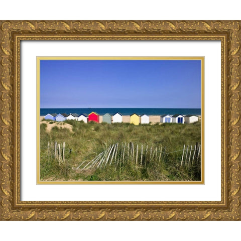 Beach huts in a row Gold Ornate Wood Framed Art Print with Double Matting by Frank, Assaf