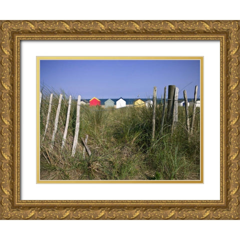 Beach huts in a row Gold Ornate Wood Framed Art Print with Double Matting by Frank, Assaf