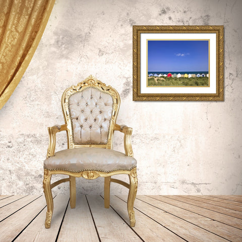 Wodden Fence at beach with huts in the Background Gold Ornate Wood Framed Art Print with Double Matting by Frank, Assaf