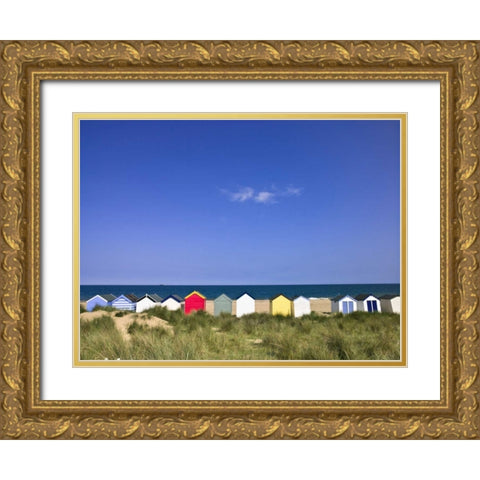 Wodden Fence at beach with huts in the Background Gold Ornate Wood Framed Art Print with Double Matting by Frank, Assaf