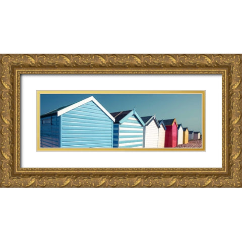 Beach huts in a row Gold Ornate Wood Framed Art Print with Double Matting by Frank, Assaf