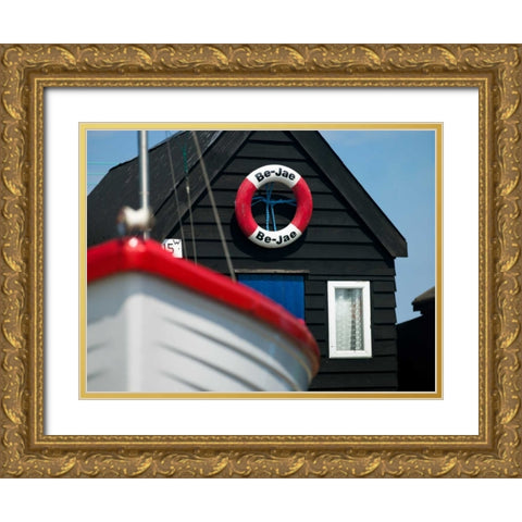 Beach huts in a row Gold Ornate Wood Framed Art Print with Double Matting by Frank, Assaf