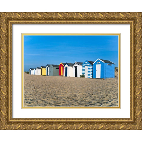Beach huts in a row at sunrise Gold Ornate Wood Framed Art Print with Double Matting by Frank, Assaf