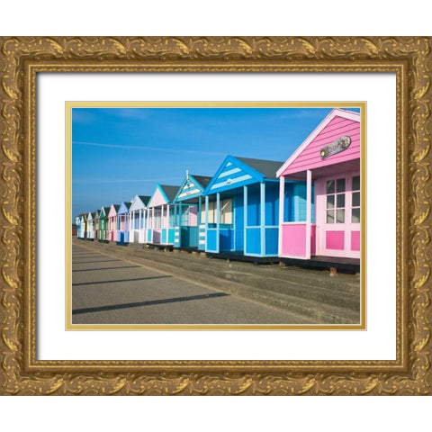 Beach hut in a row against blue sky Gold Ornate Wood Framed Art Print with Double Matting by Frank, Assaf