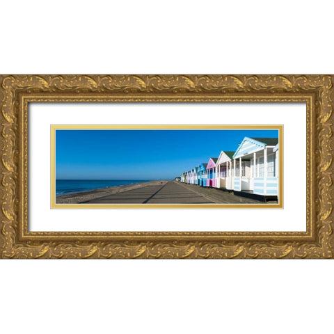 Beach huts in a row against blue skies Gold Ornate Wood Framed Art Print with Double Matting by Frank, Assaf