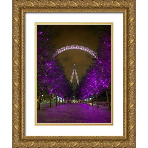 London Eye at night Gold Ornate Wood Framed Art Print with Double Matting by Frank, Assaf