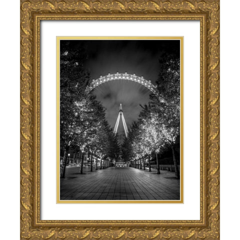 London Eye at night Gold Ornate Wood Framed Art Print with Double Matting by Frank, Assaf