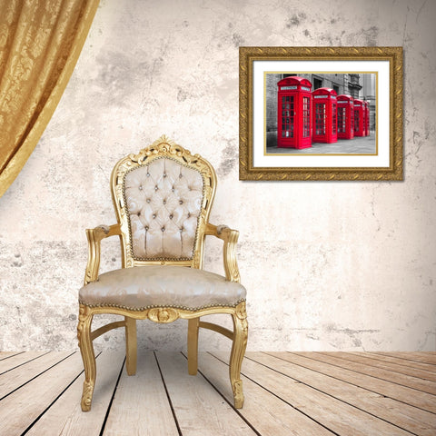 London, telephone boxes in a row Gold Ornate Wood Framed Art Print with Double Matting by Frank, Assaf