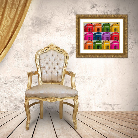 Muti coloured telephone boxes Gold Ornate Wood Framed Art Print with Double Matting by Frank, Assaf