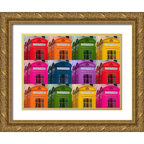 Muti coloured telephone boxes Gold Ornate Wood Framed Art Print with Double Matting by Frank, Assaf