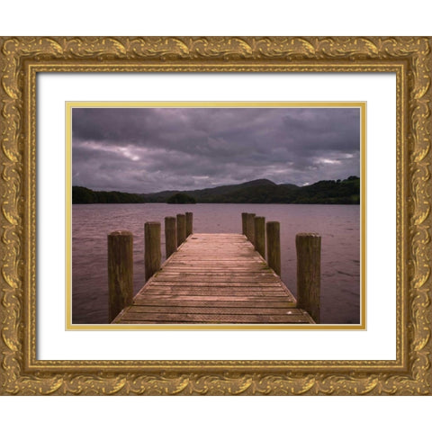 Jetty at dusk, lake district, Cumbria Gold Ornate Wood Framed Art Print with Double Matting by Frank, Assaf
